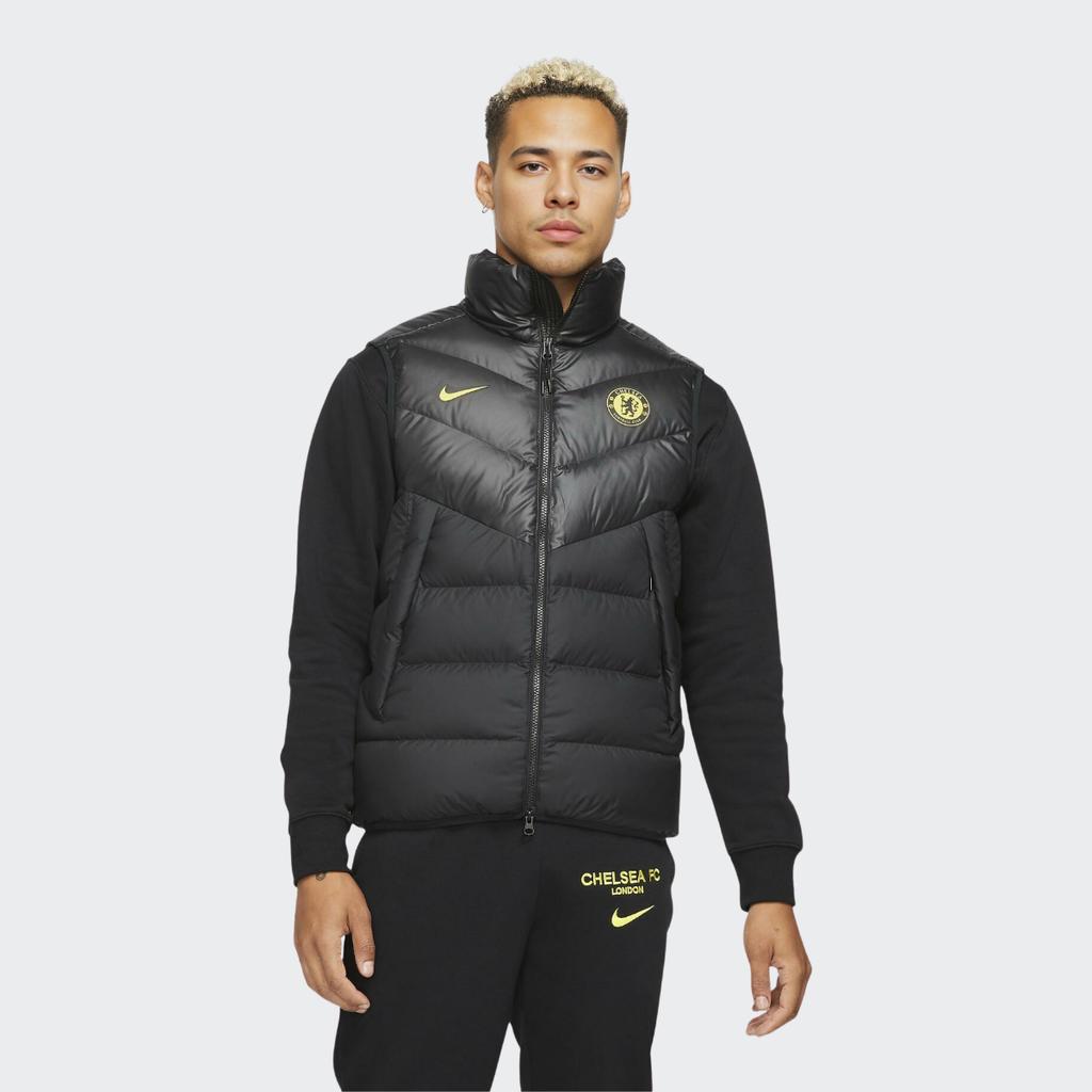 Nike Solid Color Brand Logo Printed Stand Collar Zipper Down Vest Player Edition Chelsea Men Vests Black DA2770-010