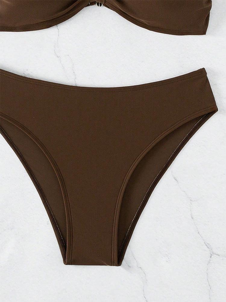 2025 Women's Solid Color Tie-up Bikini Split Swimsuit - European & American Style