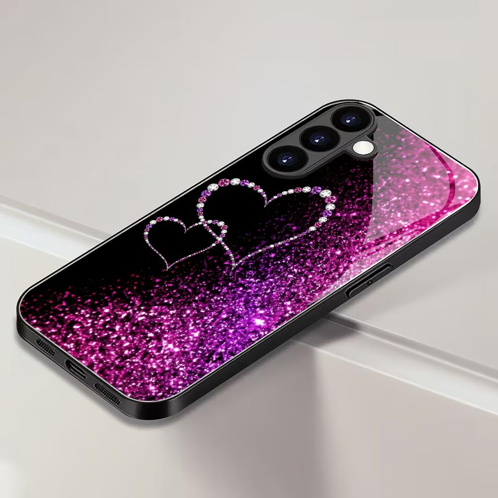 Custodia per telefono decorativa in vetro temperato a forma di cuore adatta per Samsung Galaxy S26 S25 S24 S23 S22 S20 FE/Ultra/Plus antiurto
