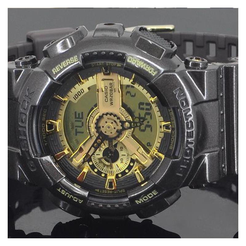 Casio G-SHOCK Series Black Gold Waterproof Shockproof and Antimagnetic Date Display LED Lighting Quartz Movement Rubber Strap Japanese and GA-110BR-5A
