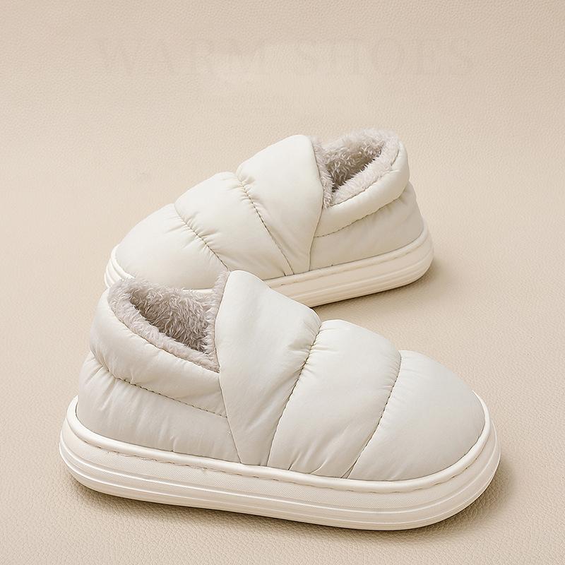 Fashion Litfun Down Fabric Women's Slippers Platform EVA Foam Home Slides Casual Indoor Boots Plush Lining Outdoor Women's Cotton Shoes