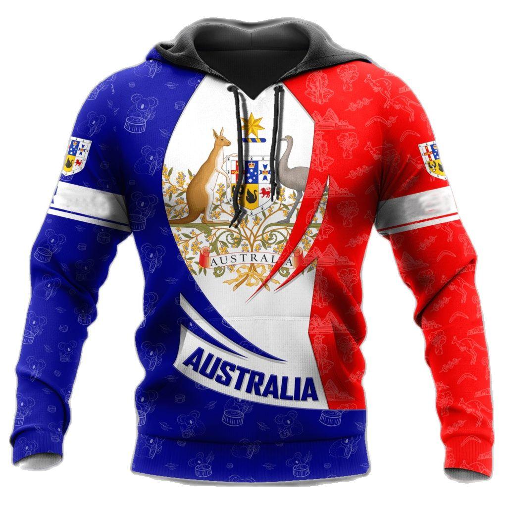 Jesienne bluzy z kapturem z nadrukiem flagi Australii 3D Modne Casualowe Sportowe z Długim Rękawem Męskie Bluzy z Kapturem
