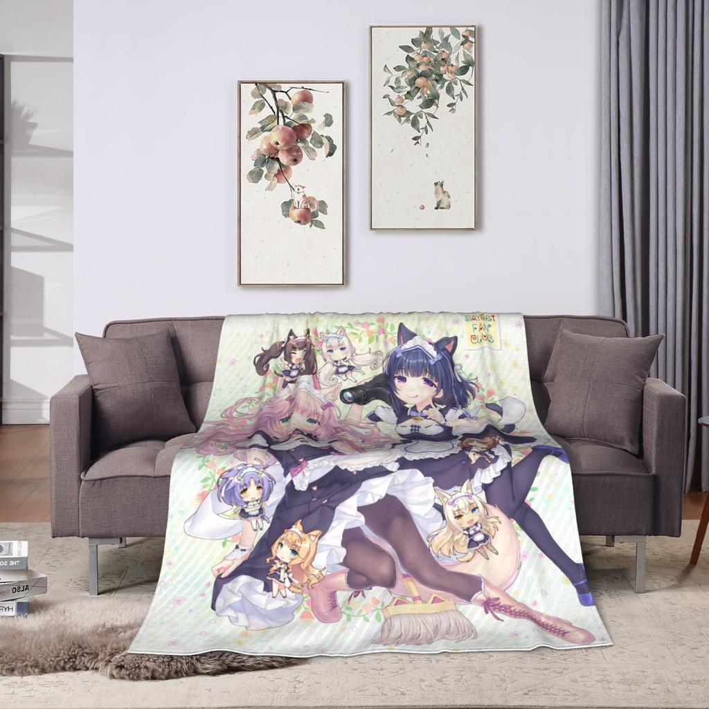 Shigure Minaduki and Fraise Nekopara Anime Blanket  Flannel Funny Soft Throw Blankets for Bed Sofa Autumn/Winter