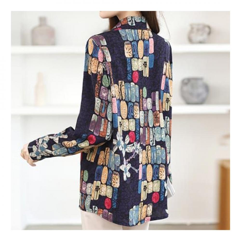 Navava Retro Printing Flower Long Sleeve Shirt Nb2294