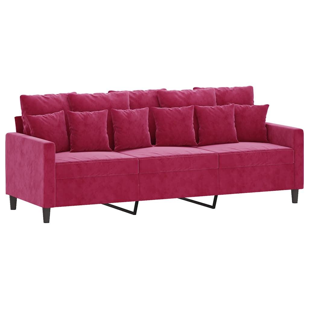 Vidaxl Sofa 3-Osobowa, Winna Czerwień, 180 Cm, Obita Aksamitem