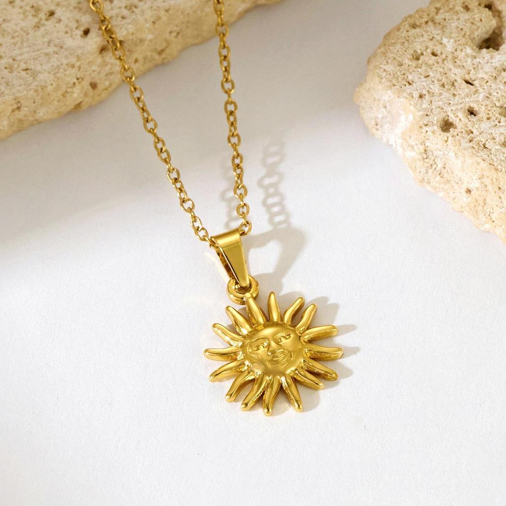 Retro Sun and Moon Stainless Steel Pendant Necklace - High-End, Versatile Jewelry with Unique Design