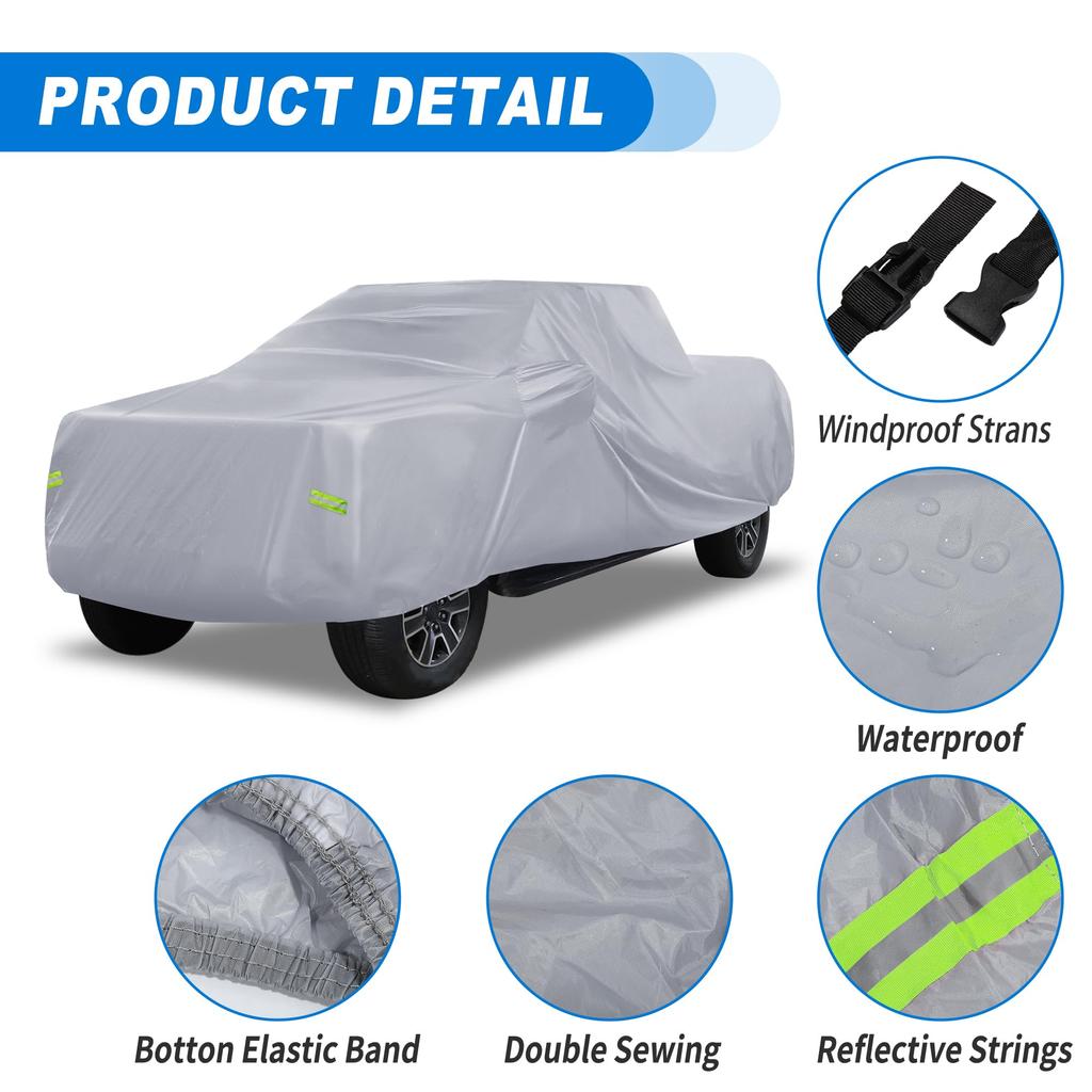 ACROPIX Wodoodporny Pokrowiec na Samochód dla Forda F150 Kabina Załogowa Zewnętrzny Pełny Pokrowiec na Samochód z Drzwiami Kierowcy i Ochroną przed Śniegiem Pojazdy 4-drzwiowe 6,5 stopy, Zamek błyskawiczny,