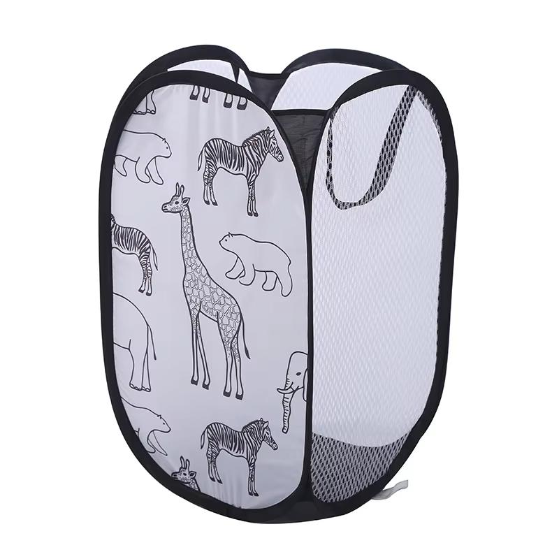 2Pc Cartoon Foldable Laundry Basket Large Capacity Organizer Basket for Household Dirty Clothes Nylon Mesh Bag for Toy Storage