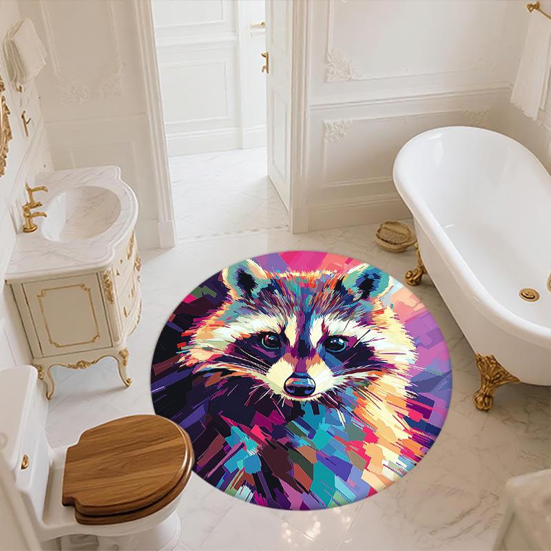 Colorful Raccoon,Round Area Rug,Carpet Rug for Living Room Bedroom Sofa Playroom Decor,Non-slip Floor Mat