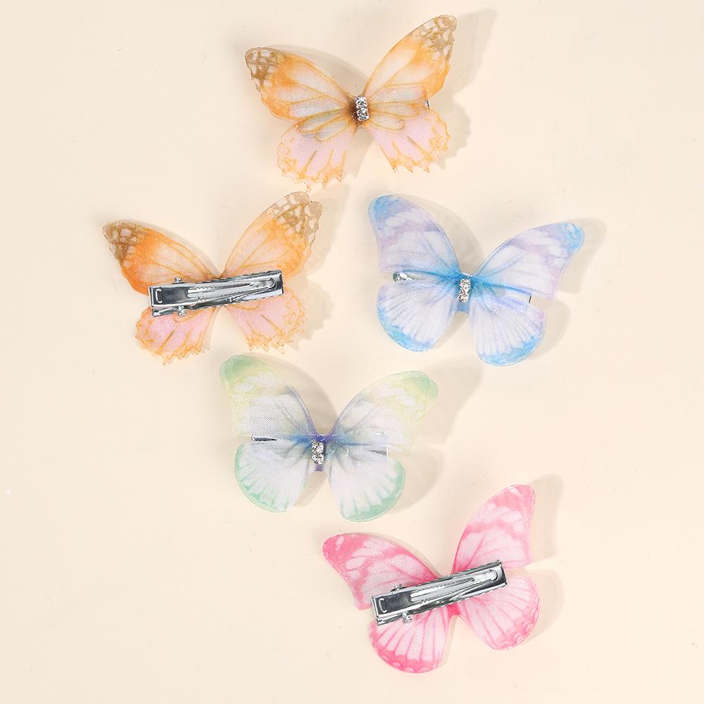 10Pcs Mesh Butterfly Hair Clips Sweet Rhinestone Hairpins Double-layer Giltter Barrette For Girls Kids Hair Accessories