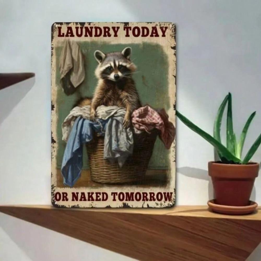 Vintage Metal Tin Sign Raccoon Laundry Humor Wall Decor for Home Kitchen Bar Garage