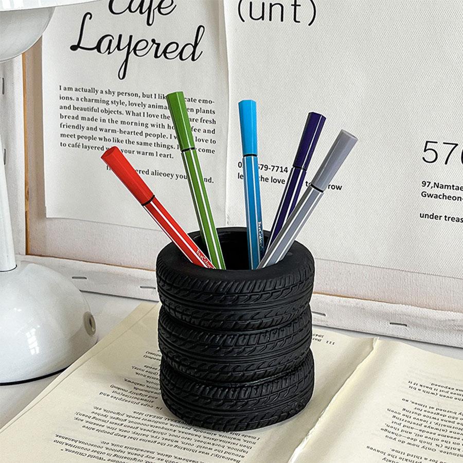 Creative tire pen holder, home desktop  storage decoration, student  stationery, makeup brush storage, boxed accessories