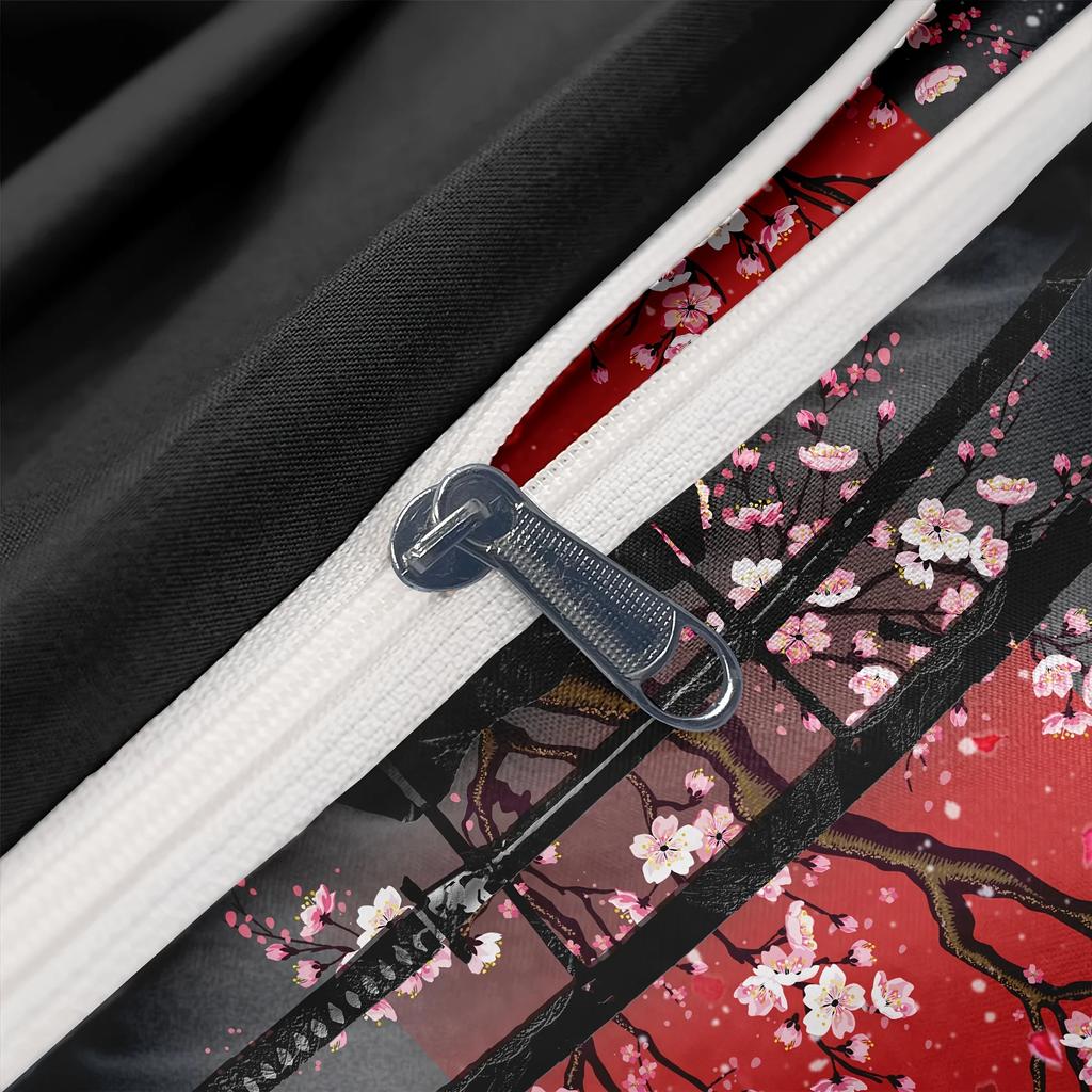 3-Piece Queen Size Samurai Sword Red Sakura 3D Print Duvet Cover Set - Ultra Soft, Breathable, and Vibrant Bedding with Zipper