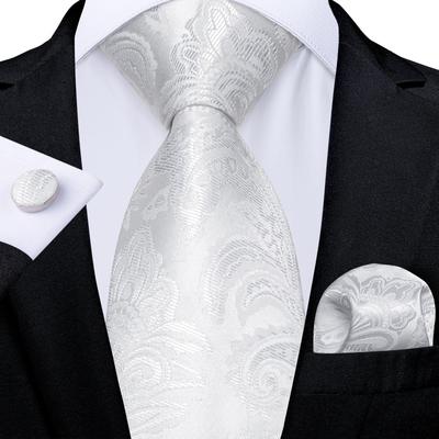 Mens Tie White Flower Brooch Set Corsage Lapel Pin Boutonniere Formal Business Tie Set