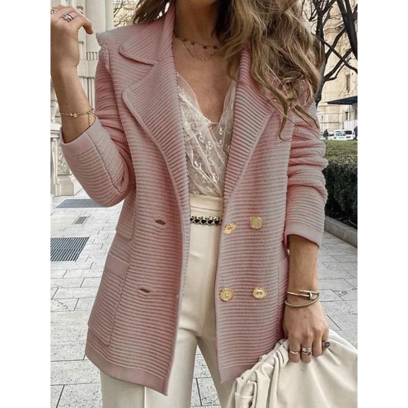 DICIFY Women's Vintage Casual Solid Color Print Autumn Winter Long Sleeve POLO Neck Jackets & Coats