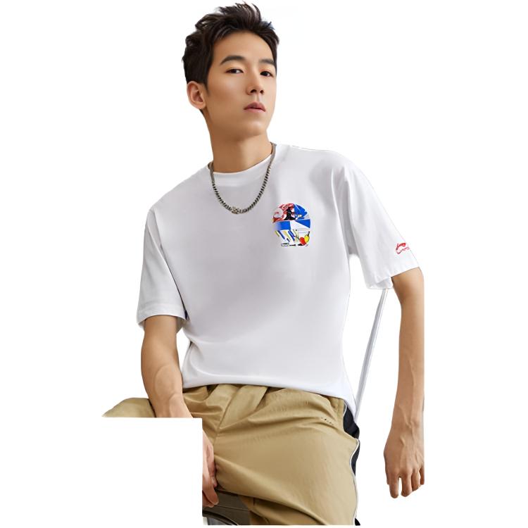 Li Ning Table Tennis Sport Printed Short Sleeve T-Shirt Men Tops Standard-White AHSRC03-1