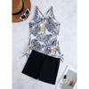 Damen Floral Print Überkreuz-Rücken Kordelzug Tankini Mit Boyshort Bottom Zweiteiliger Badeanzug