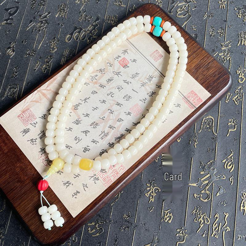 White Jade Bodhi Seed Bracelet: 108 Buddhist Prayer Beads Multi-strand Necklace for Men & Women