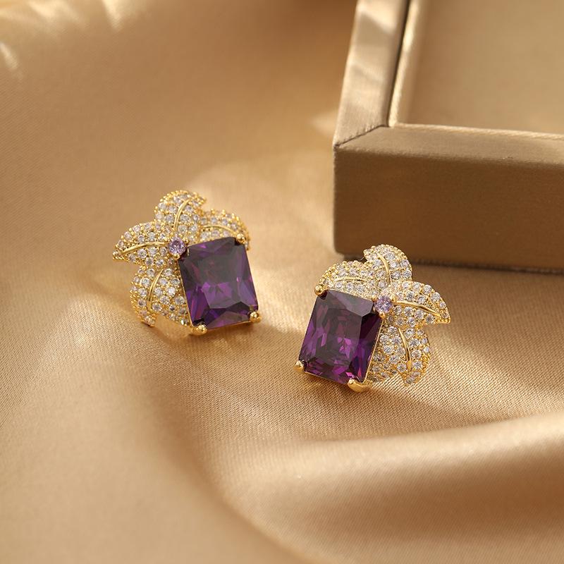 S925 Silver Needle Luxury Zircon Flower Earrings - Shimmering Square Studs for Women