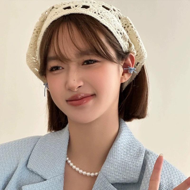 Spicy Girl Flower French Triangular Scarf Headscarf Cute Knitted Headband Women's Scarf Y2k High-end Headwear Hair Accessories