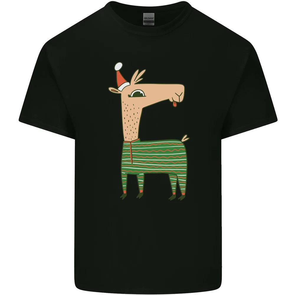 A Christmas Llama Wearing an Xmas Hat Unisexs Light Cotton TShirt S