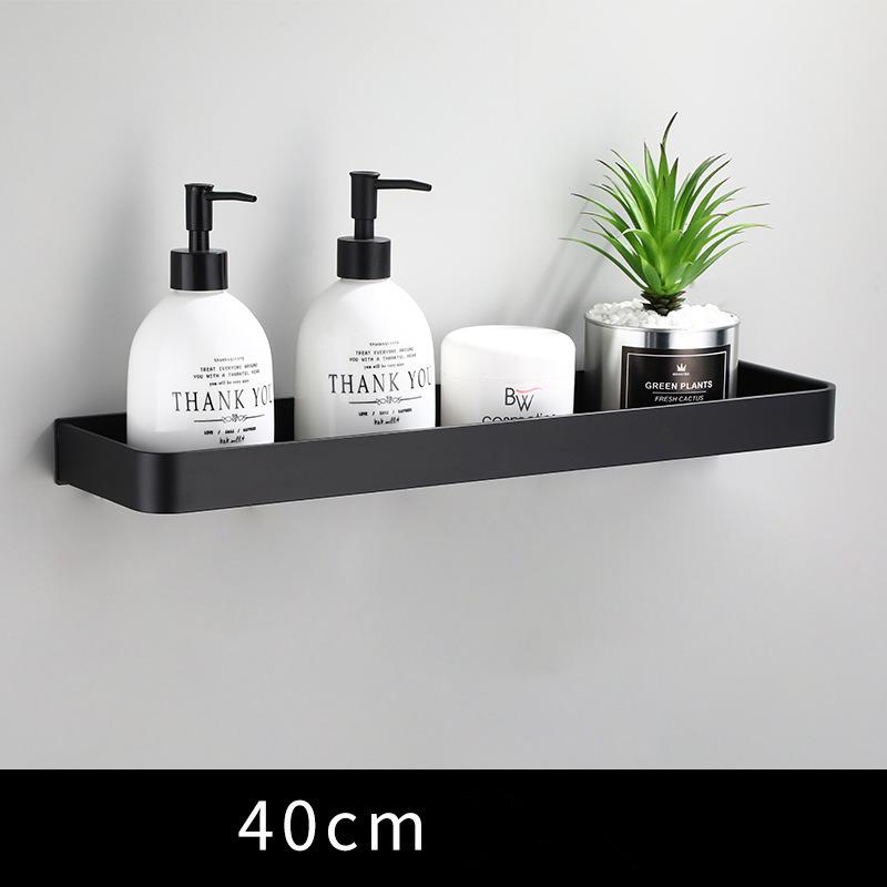 Étagère de salle de bain Étagère de douche avec barre porte-serviettes Blanc Étagère d'angle 30-50CM Fixation murale Aluminium noir Porte-rangement de cuisine