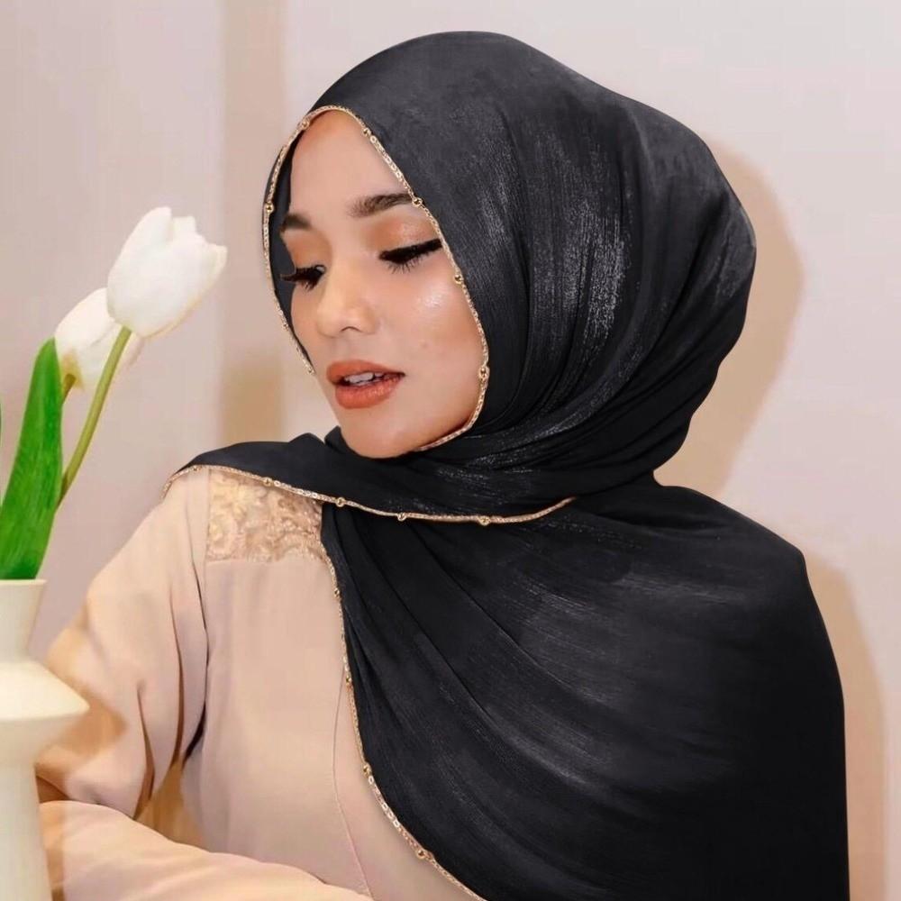 Long Ethnic Style Scarf Solid Color Islamic Turban Luxury Headscarf  Female