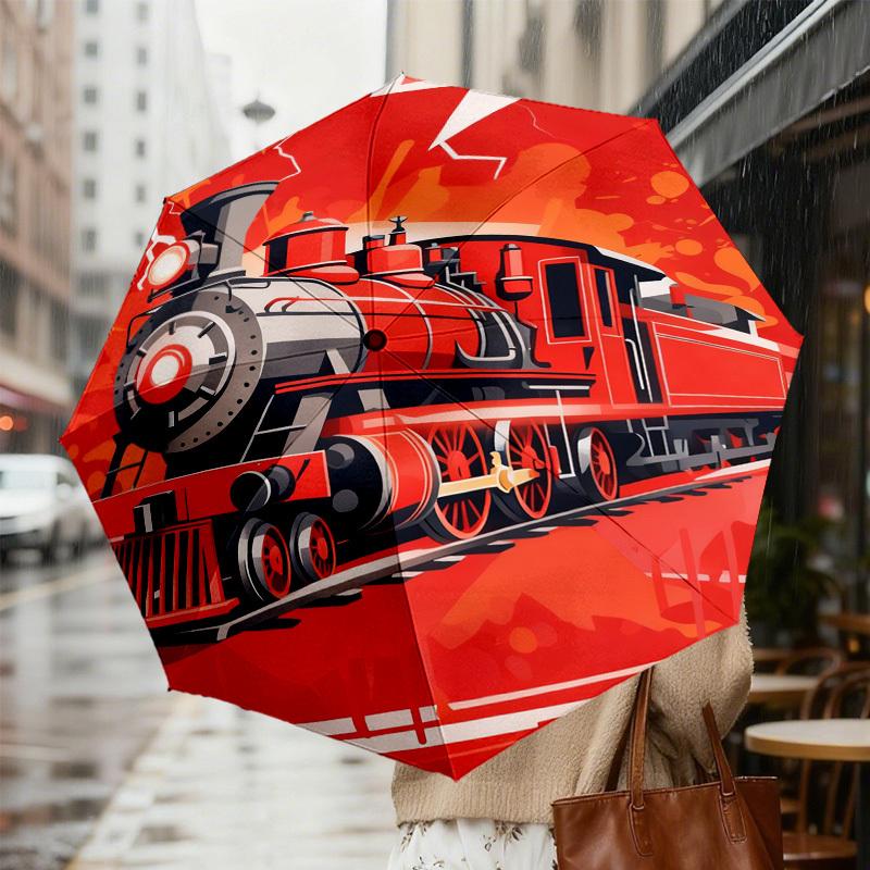 1pc Steam Train Lightning Pattern Umbrella Design Automatic Opening and Closing Umbrella, High-quality Travel Umbrella,  C1128205