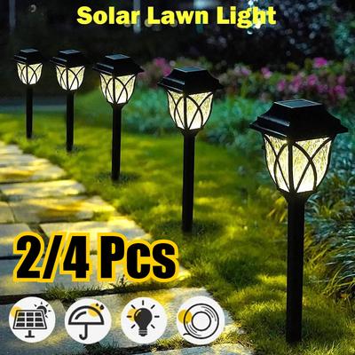 2/4 st solcellsdrivna gångvägslampor utomhus IP65 vattentät solcellsdriven LED-lampa dekoration för trädgård gångväg uppfart uteplats gård gräsmatta
