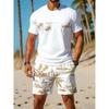 Traje deportivo casual transpirable para exteriores y ocio, traje de camiseta de cuello redondo y pantalones cortos para hombre, traje de verano con estampado digital para hombres y adultos