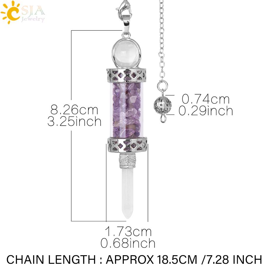 CSJA Crystal Pendulums for Divination Dowsing Wishing Bottle Natural Stone Pendant Hexagonal Clear Quartz Pendulum Balanced H025