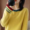 Round-neck Sweater Loose Korean-style Plus-size Pullover Fashionable Solid-color Loose Knitted Sweater Long-sleeved Top for Autumn and Winter