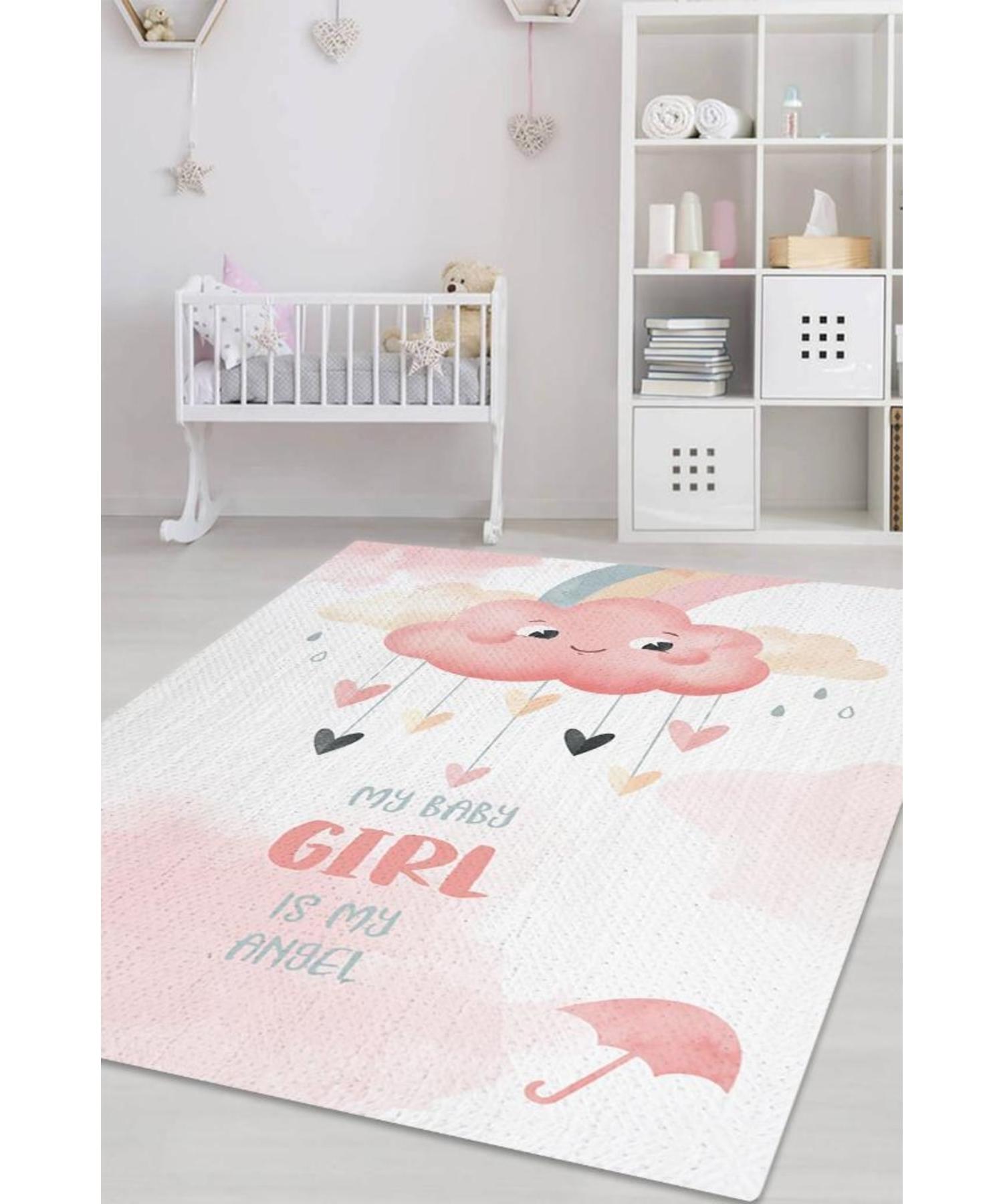 

My Angel Girl Cotton Woven Based Washable Non-Slip Decorative Kids Room Carpet
