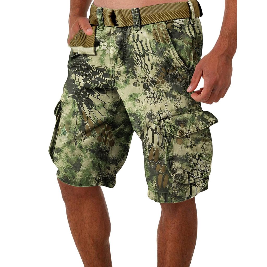 Herren Sommer Lockere Lässige Camouflage Arbeitsshorts, Übergröße Mehrfach-Taschen Mittellange Hose Ohne Gürtel