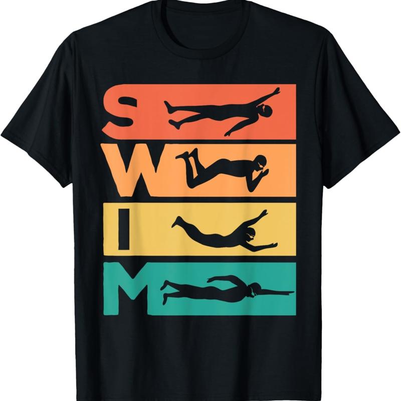 

Retro Vintage Swimming For Swimmers T Shirt - Men s Summer Cotton Graphic Tee S разноцветный