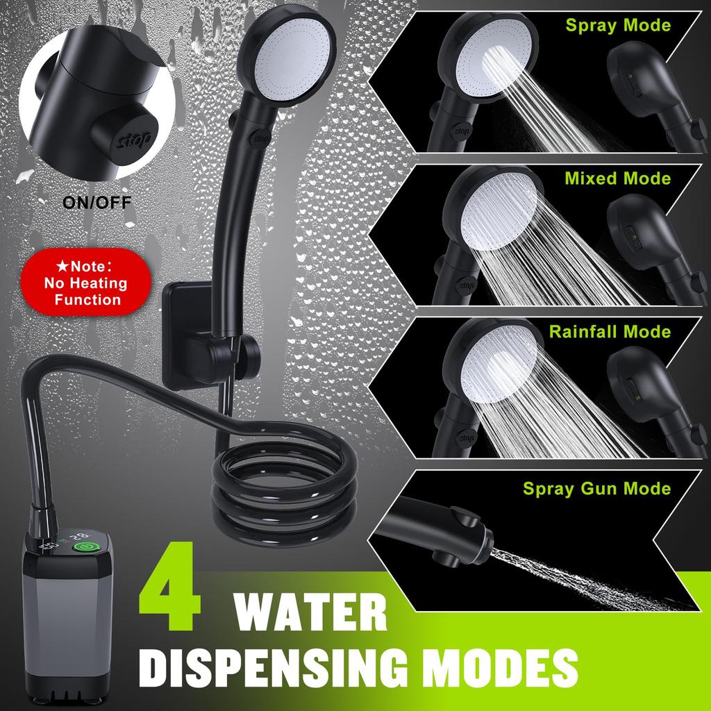 Portable Shower for Camping, Spopal 6000mAh Rechargeable Camping Shower with Intelligent LED Display for Hiking, Travel, Car