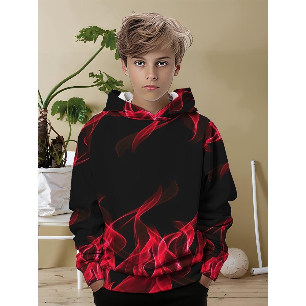 בגדי ילדים בנים קפוצ'ונים שרוול ארוך הדפס להבה תלת-ממדי בגדי ילדים אביב סתיו בגדים יומיומיים מסוגננים לבנים בנות טופים פולאובר