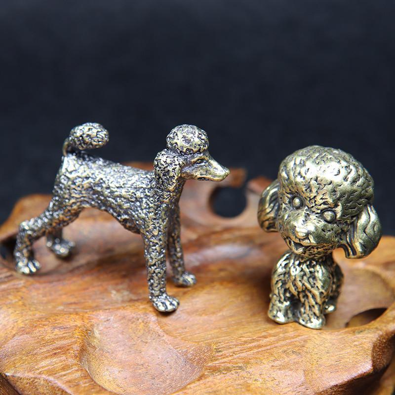 Vintage Brass Cute Dog Statue Desk Ornaments Standing Poodle Figurines Miniatures Lucky Home Decorations Accessories Child Gifts