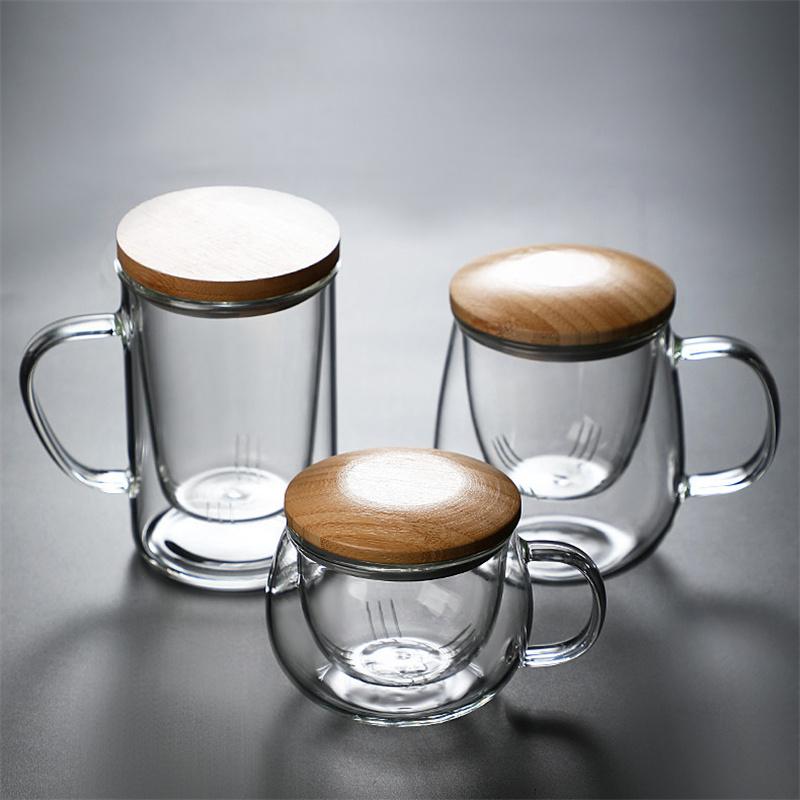 Creative Glass Tea Infuser Cup With Filter Transparent Flower Teacup Handle Bamboo Lid Heat-resistant Fruit Tea Mug Drinkware