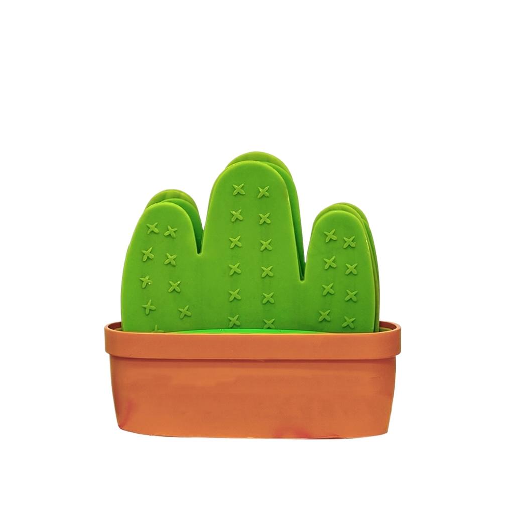 Set of 6 Creative Cactus Shaped Coasters with Pot Holder Soft Silicone Material Non-Slip Base Durable and Heat Resistant for Home and Office Use