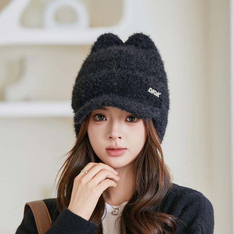 Cute Cat Ear Baseball Cap Autumn and Winter Windproof Ear Protection Knitted Hat Plus Velvet Thickened Knitted Hat