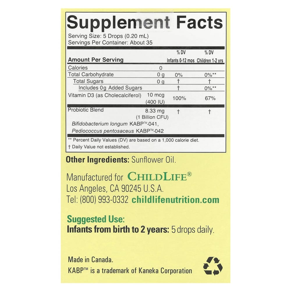 ChildLife InfantBiotics Probiotic Drops, 2.6 Billion CFU, 10.5ml (0.36 fl oz)