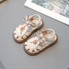 Beige Girls Sandals Embroidered Bow Non-slip Bun Head, Summer Outdoor PU Girls Fashion Sandals, Size 21-30 Sandalias De Mujer