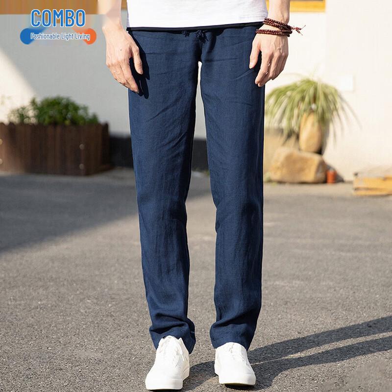 Men s Summer 100% Linen Straight-Leg Casual Pants M