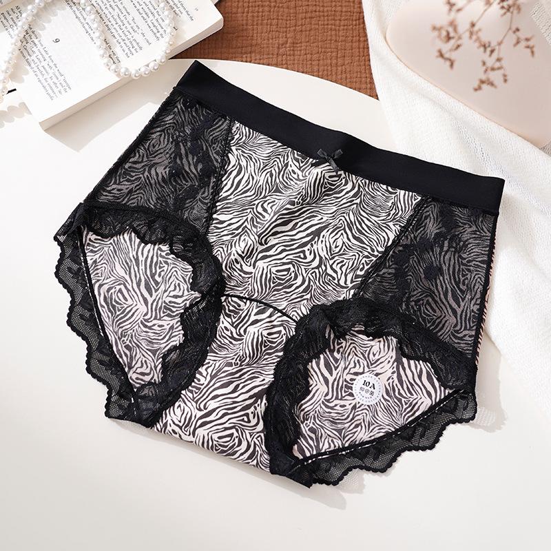 Plus Size Women s Leopard & Zebra Print Lace Panties - Breathable Hipster Briefs XL [80-120 jin]