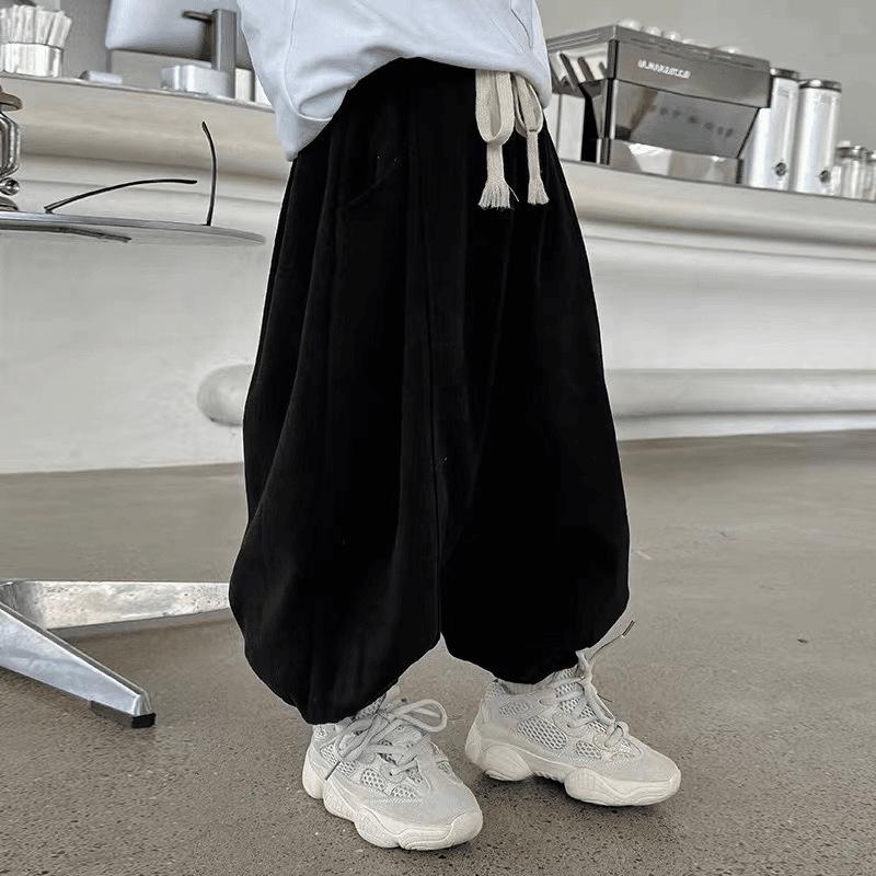 Autumn 2025 Boys' Wide-Leg Grey Harem Pants - Casual, Loose-Fit Sports Style