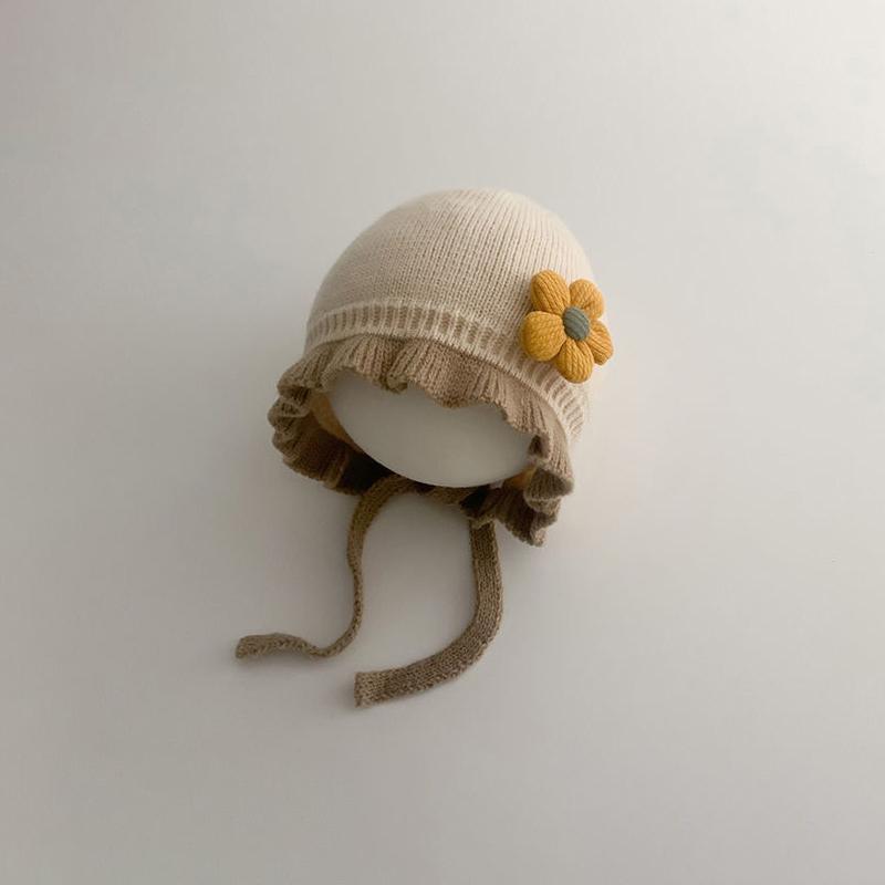 

Flower Baby Hat Winter Warm Knitted Beanie Cap For Girls Windproof Infants Princess Hats as the picture