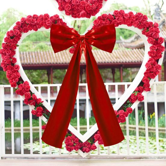 Red Ribbon Bow Christmas Tree Topper Bow Satin Bow with Long Streamers Festive Party Prop for Front Door Holiday Decor