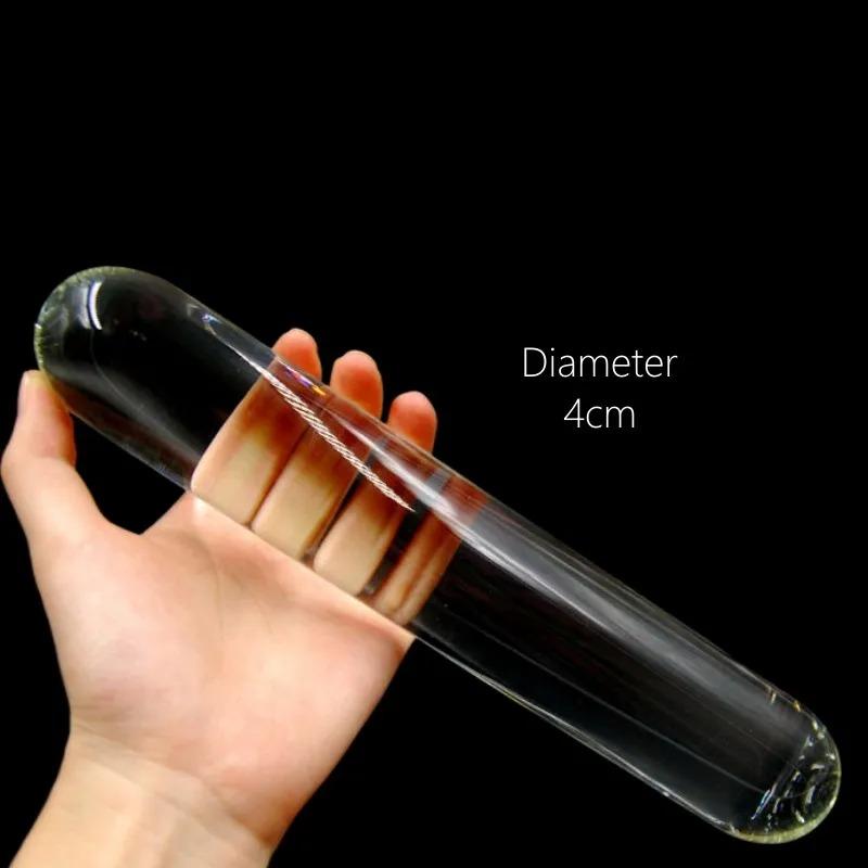 Smooth Long Anal Sex Toy of Crystal Clear Circular Column Glass Dildo Butt Plug for Couple Opening Anue Peep Vagina