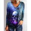 2025 Halloween Women's T-Shirts Graphic Skull Elegant Vintage Tee Long Sleeve T-shirts V-Neck Regular Tops Casual Pullover Fall